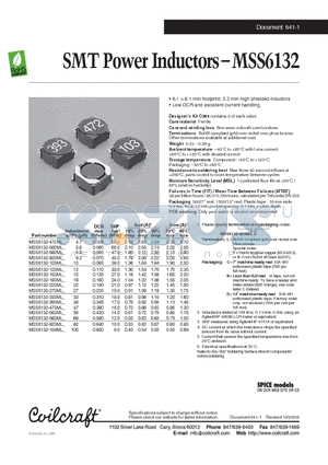 MSS6132-103ML datasheet - SMT Power Inductors