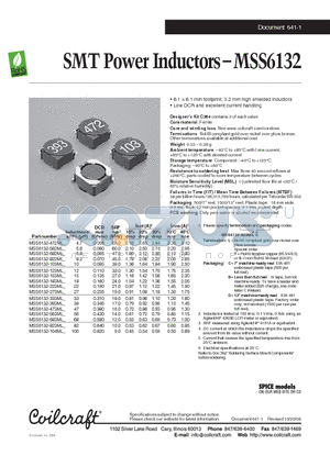 MSS6132-104ML datasheet - SMT Power Inductors