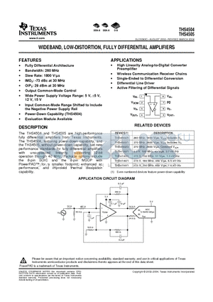 THS4504DGN datasheet - WIDEBAND, LOW-DISTORTION, FULLY DIFFERENTIAL AMPLIFIERS