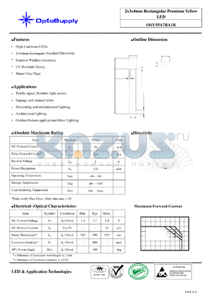 OSY5PA7BA1B datasheet - 2x3x4mm Rectangular Premium Yellow LED