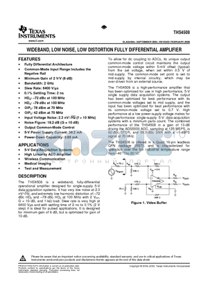 THS4508 datasheet - WIDEBAND, LOW NOISE, LOW DISTORTION FULLY DIFFERENTIAL AMPLIFIER