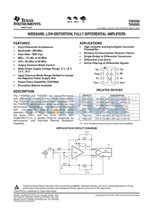 THS4504DGNR datasheet - WIDEBAND, LOW-DISTORTION, FULLY DIFFERENTIAL AMPLIFIERS