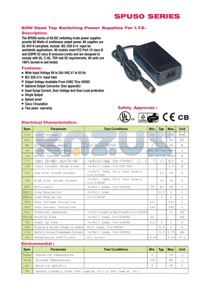 SPU50-3 datasheet - 60W Desk Top Switching Power Supplies For I.T.E.
