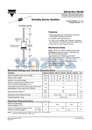 SB140 datasheet - Schottky Barrier Rectifier