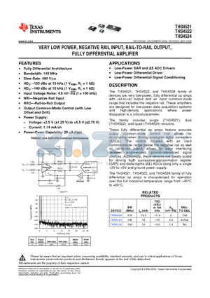 THS4521 datasheet - VERY LOW POWER, NEGATIVE RAIL INPUT, RAIL-TO-RAIL OUTPUT, FULLY DIFFERENTIAL AMPLIFIER