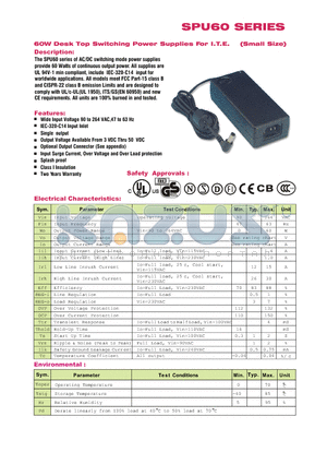 SPU60-102 datasheet - 60W Desk Top Switching Power Supplies For I.T.E.