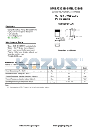 SMBJ5335B datasheet - Surface Mount Silicon Zener Diodes