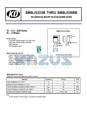 SMBJ5338B datasheet - 5W SURFACE MOUNT SILICON ZENER DIODE