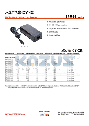 SPU65-101 datasheet - 65W Desktop Switching Power Supplies