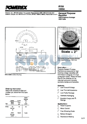 R7S01600A datasheet - General Purpose Rectifier (1600 Amperes Average 1600 Volts)