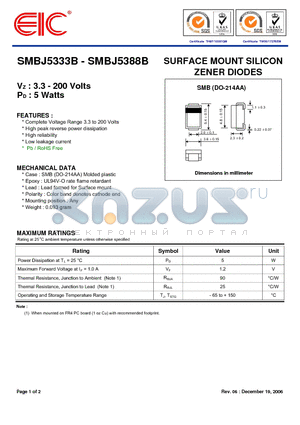 SMBJ5343B datasheet - SURFACE MOUNT SILICON ZENER DIODES