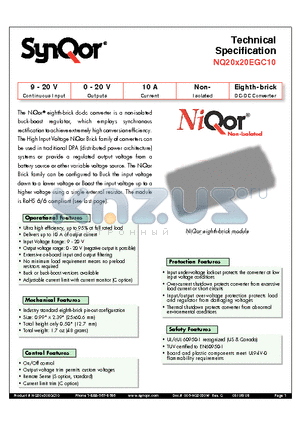 NQ20W20EGC10NNC-G datasheet - Eighth-brick DC-DC Converter