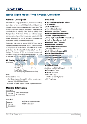 R7731A datasheet - Burst Triple Mode PWM Flyback Controller