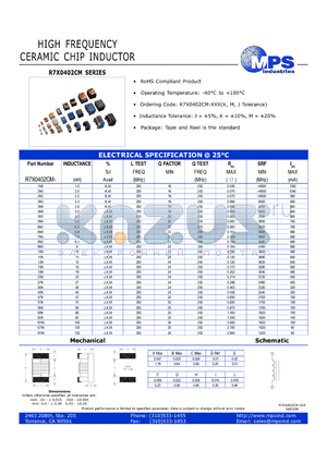 R7X0402CM datasheet - HIGH FREQUENCY CERAMIC CHIP INDUCTOR