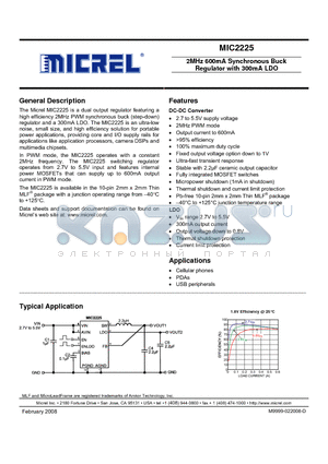 MIC2225-G4YMT datasheet - 2MHz 600mA Synchronous Buck Regulator with 300mA LDO