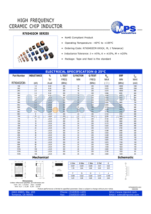 R7X0402CM-1N0 datasheet - HIGH FREQUENCY CERAMIC CHIP INDUCTOR