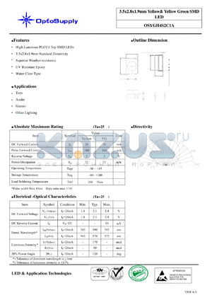 OSYGH4S2C1A datasheet - 3.5x2.8x1.9mm Yellow& Yellow Green SMD LED