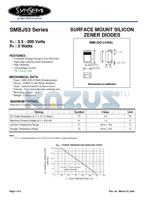 SMBJ5353B datasheet - SURFACE MOUNT SILICON ZENER DIODES