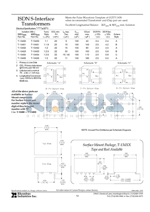 T-10401 datasheet - ISDN S-Interface Transformers