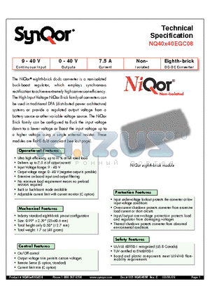 NQ40X40EGC08 datasheet - Eighth-brick DC-DC Converter