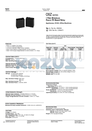 OSZSH106DM8 datasheet - 1 Pole Miniature Power PC Board Relay