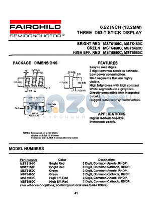 MST5950C datasheet - 0.52 INCH (13.2MM) THREE DIGIT STICK DISPLAY