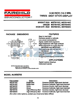 MST6410C datasheet - 0.56 INCH (14.2 MM) THREE DIGIT STICK DISPLAY