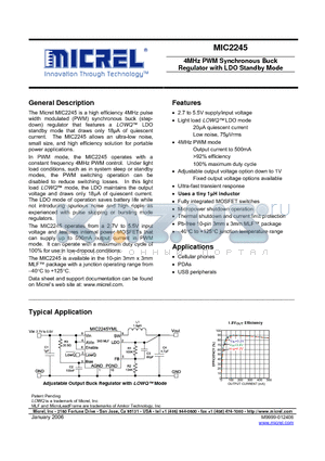 MIC2245YML datasheet - 4MHz PWM Synchronous Buck Regulator with LDO Standby Mode