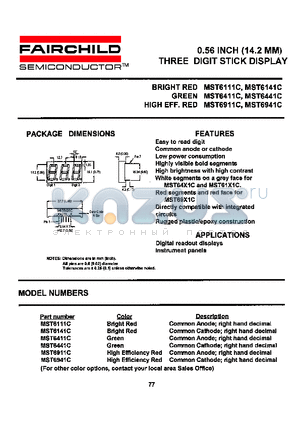 MST6411C datasheet - 0.56 INCH (14.2 MM) THREE DIGIT STICK DISPLAY