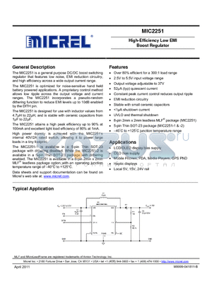 MIC2251YML datasheet - High-Efficiency Low EMI Boost Regulator