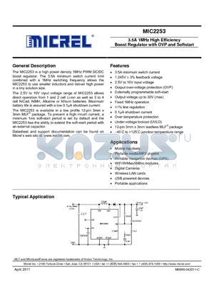 MIC2253_11 datasheet - 3.5A 1MHz High Efficiency Boost Regulator with OVP and Softstart