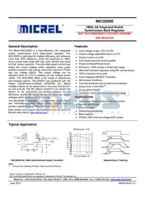 MIC22600YTSE datasheet - 1MHz, 6A Integrated Switch Synchronous Buck Regulator