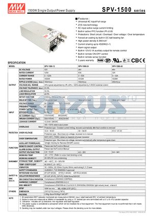 SPV-1500-24 datasheet - 1500W Single Output Power Supply