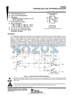 THS6062CD datasheet - LOW-NOISE ADSL DUAL DIFFERENTIAL RECEIVER