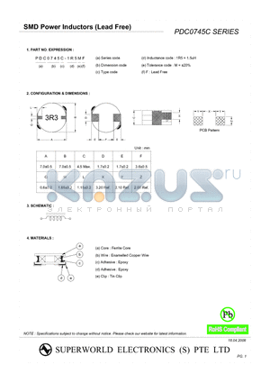 PDC0745C-5R0MF datasheet - SMD POWER INDUCTORS