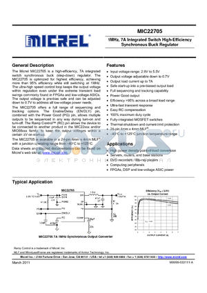MIC22705YML datasheet - 1MHz, 7A Integrated Switch High-Efficiency Synchronous Buck Regulator