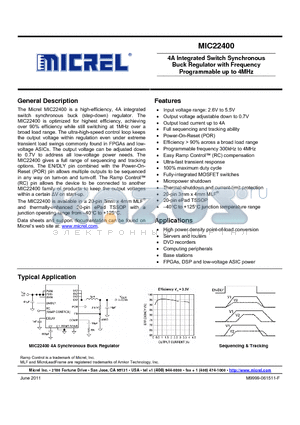 MIC22400_11 datasheet - 4A Integrated Switch Synchronous Buck Regulator with Frequency Programmable up to 4MHz