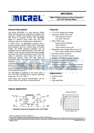 MIC2285A datasheet - 8MHz PWM Synchronous Buck Regulator with LDO Standby Mode