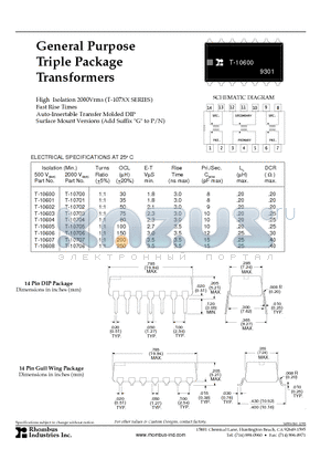 T-10708 datasheet - General Purpose Triple Package Transformers