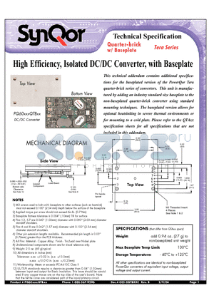 PQ60033QTB35NKS datasheet - High Efficiency, Isolated DC/DC Converter, with Baseplate
