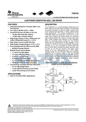 THS6182 datasheet - LOW-POWER DISSIPATION ADSL LINE DRIVER