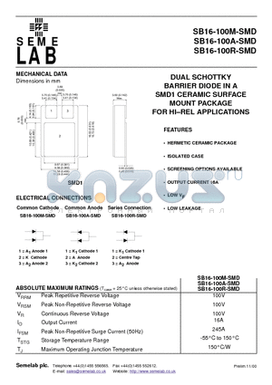 SB16-100M-SMD datasheet - DUAL SCHOTTKY BARRIER DIODE IN A SMD1 CERAMIC SURFACE MOUNT PACKAGE FOR HI-REL APPLICATIONS