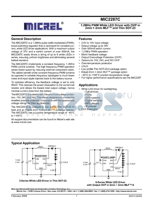 MIC2287C-24BML datasheet - 1.2MHz PWM White LED Driver with OVP in 2mm  2mm MLF and Thin SOT-23