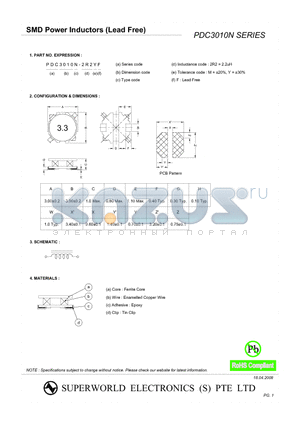 PDC3010N-100MF datasheet - SMD POWER INDUCTORS
