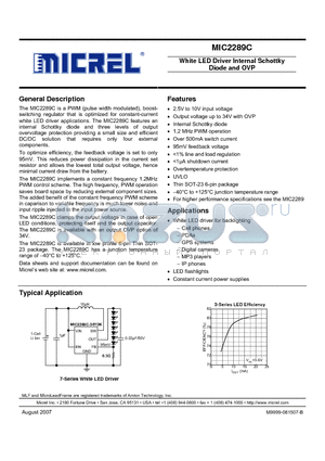 MIC2289C-34YD6 datasheet - White LED Driver Internal Schottky Diode and OVP