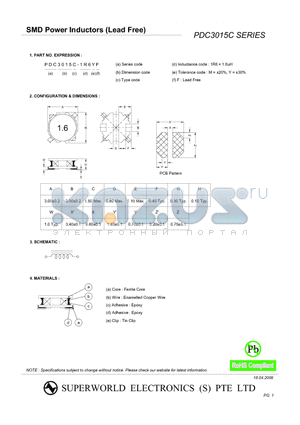 PDC3015C-6R8YF datasheet - SMD POWER INDUCTORS