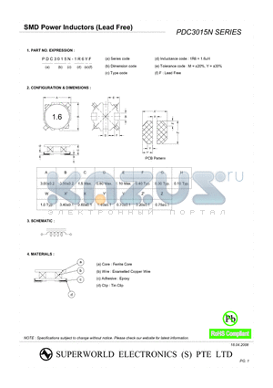 PDC3015N-100MF datasheet - SMD POWER INDUCTORS