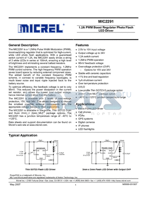 MIC2291-34BML datasheet - 1.2A PWM Boost Regulator Photo Flash LED Driver