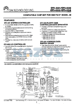 OTI-034 datasheet - COMPATIBLE CHIP SET FOR IBM PS/2 MODEL 30