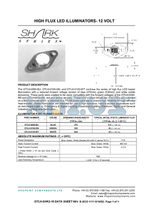 OTLH-0100-GN datasheet - HIGH FLUX LED ILLUMINATORS- 12 VOLT